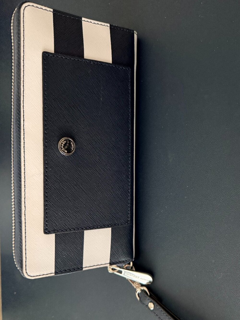 Michael Kors Blue & White Stripe Saffiano Leather Large Travel Wallet